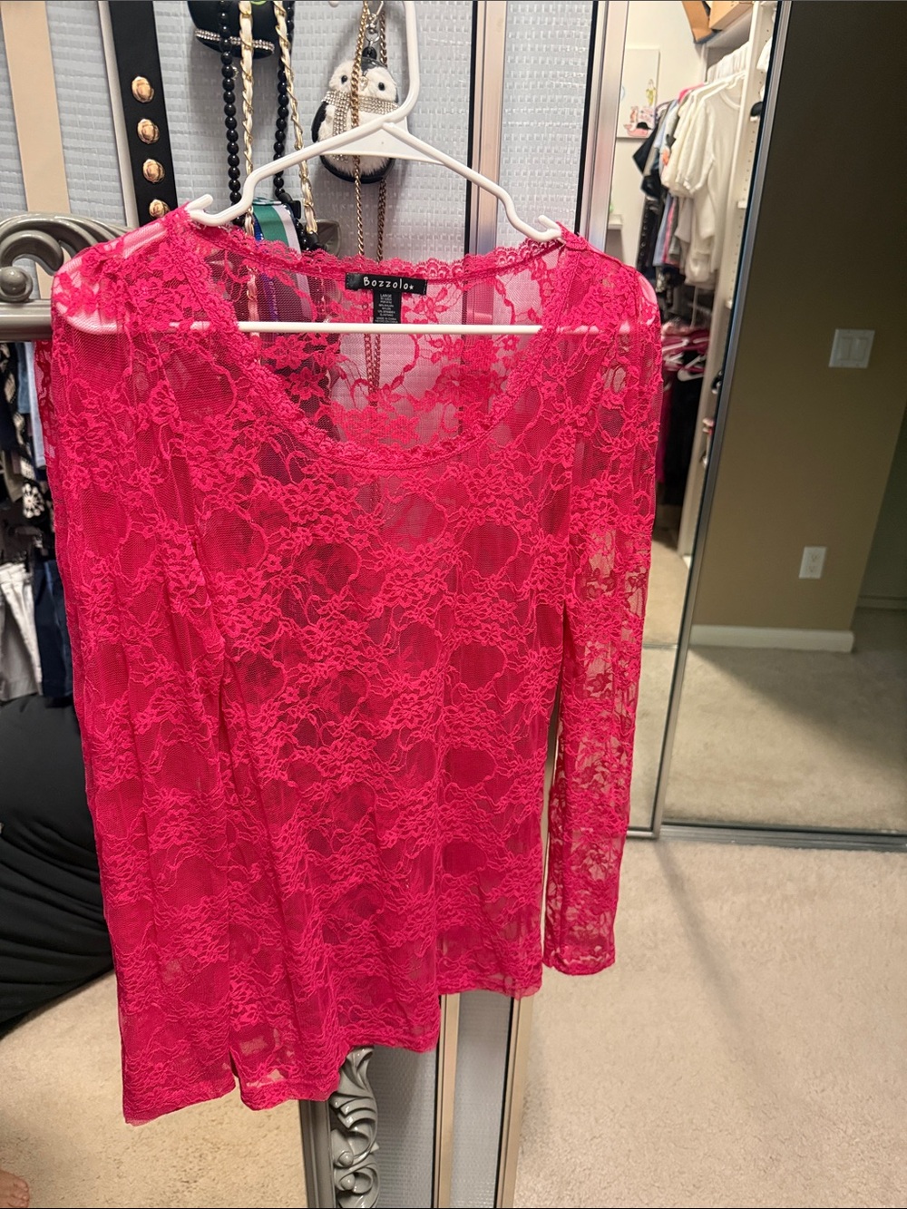 Bozzolo Bright Pink Floral Lace Long Sleeve Top